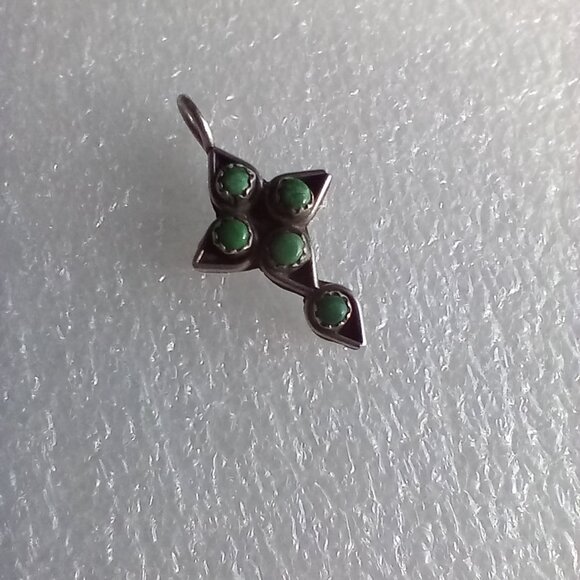 Vintage Native American Malachite? Turquoise? and Silver Cross - Picture 1 of 3
